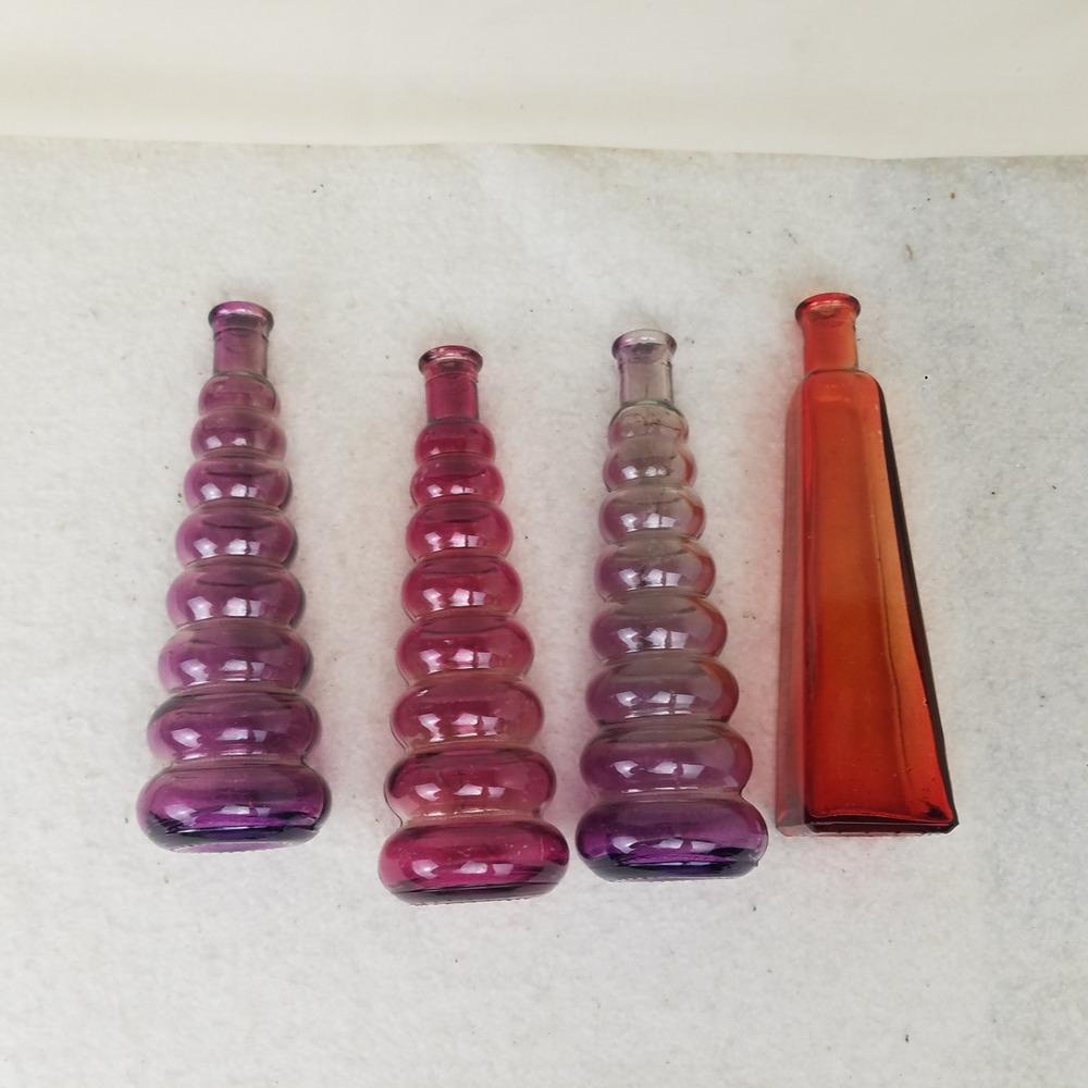 Glass Bud Vases Set of‎ 4 purple amber Decorative Accent Bottle Display